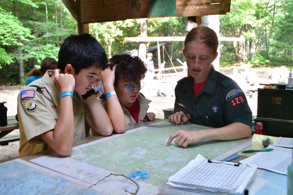 Scouts learning to read maps.